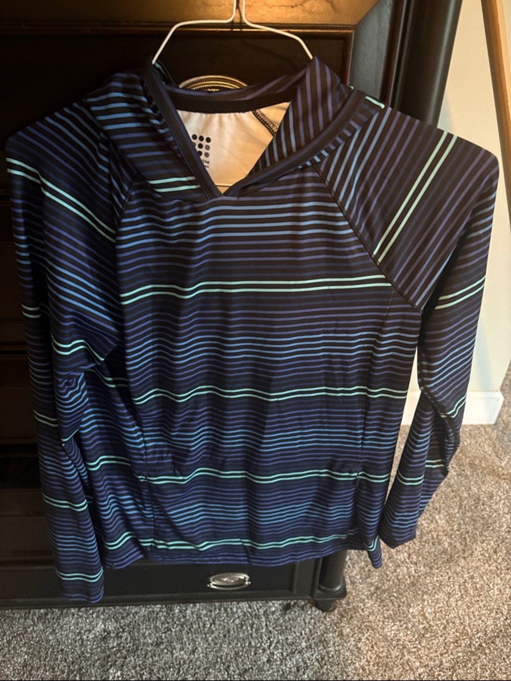 Title Nine Navy and Teal SWIM SHIRT Striped Pullover